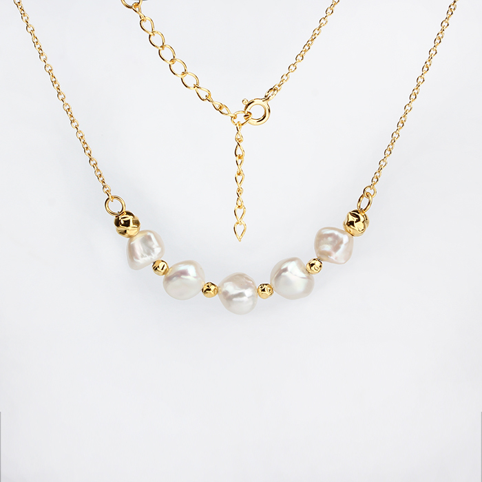 925 Sterling Silver Baroque Pearl And Diamond Cut Bead Women Necklace