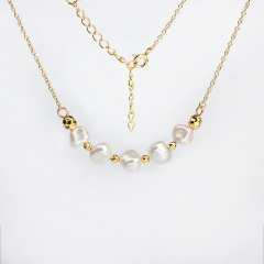 925 Sterling Silver Baroque Pearl And Diamond Cut Bead Women Necklace