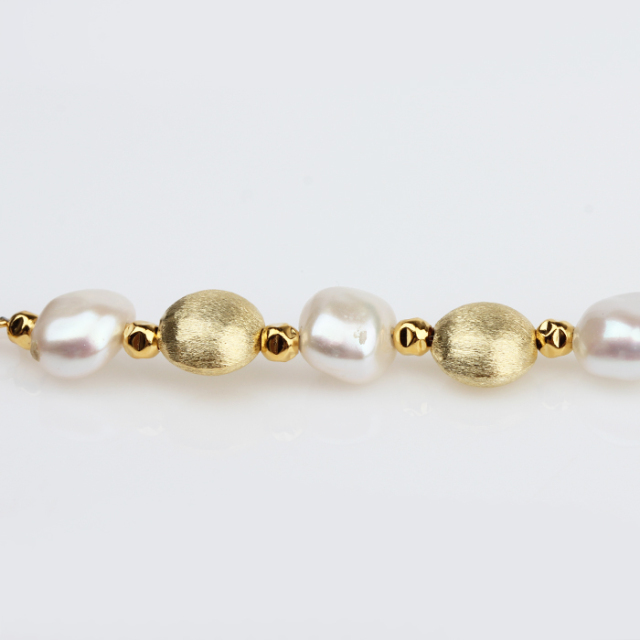 925 Sterling Silver Baroque Pearl And Brushed Bead Women Necklace