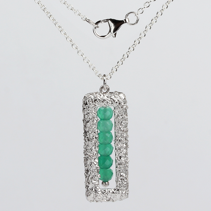 925 Sterling Silver Gemstone Hammer Square Necklace