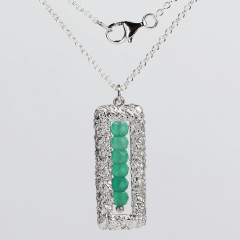 925 Sterling Silver Gemstone Hammer Square Necklace
