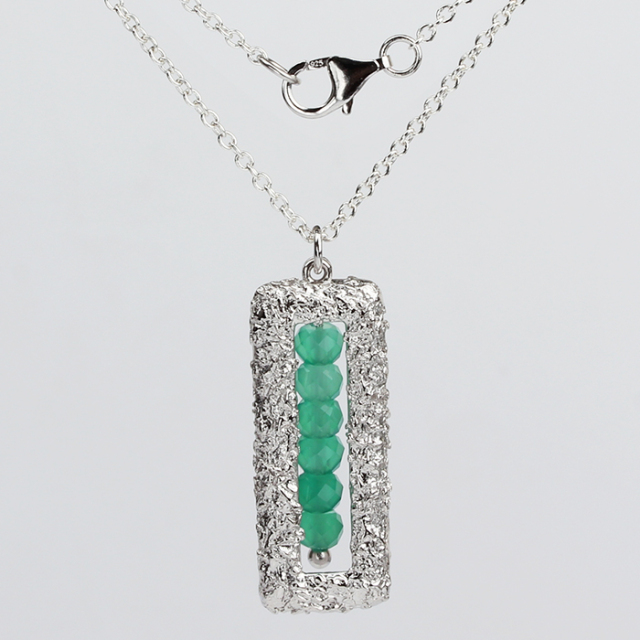 925 Sterling Silver Gemstone Hammer Square Necklace