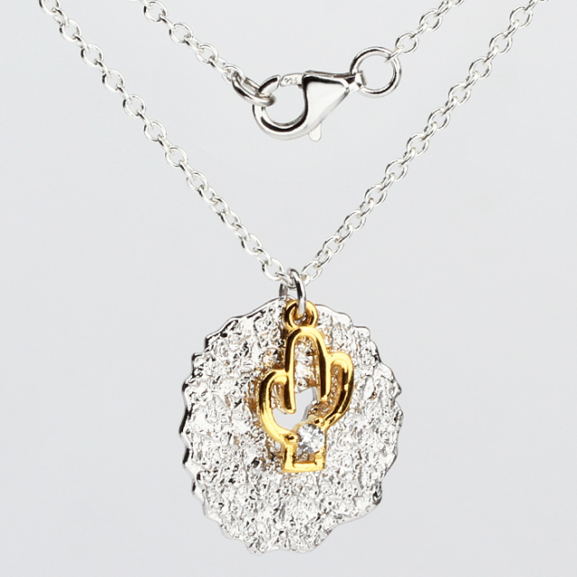 925 Sterling Silver Hammer Tag With Cactus Chain Necklace