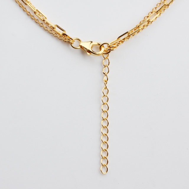 925 Sterling Silver Pearl Three Layers Chain Necklace