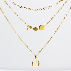 925 Sterling Silver Cactus Three Layers Chain Necklace Jewelry