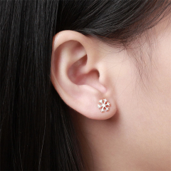 925 Sterling Silver Snowflake Stud Earrings For Women