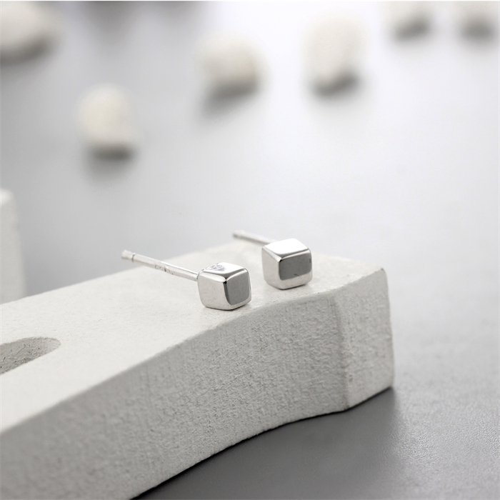 925 Sterling Silver Cube Stud Earrings
