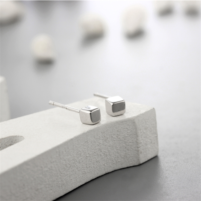 925 Sterling Silver Cube Stud Earrings