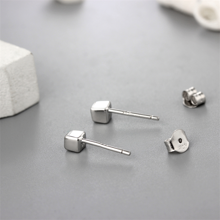 925 Sterling Silver Cube Stud Earrings