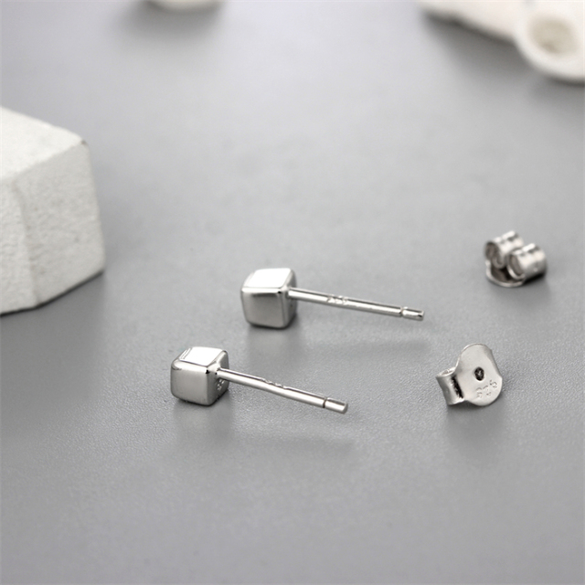 925 Sterling Silver Cube Stud Earrings