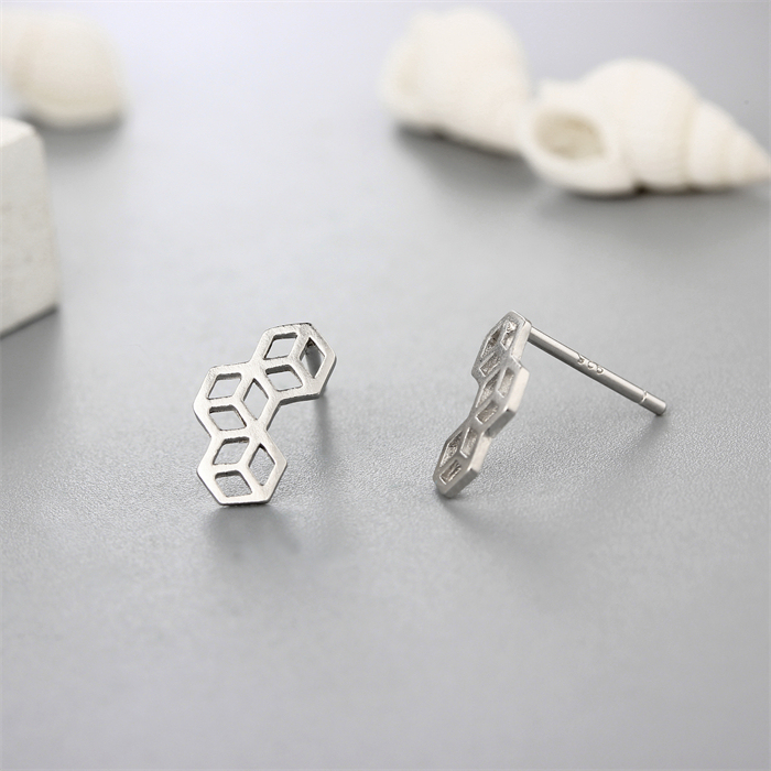 925 Sterling Silver Honeycomb Stud Earrings
