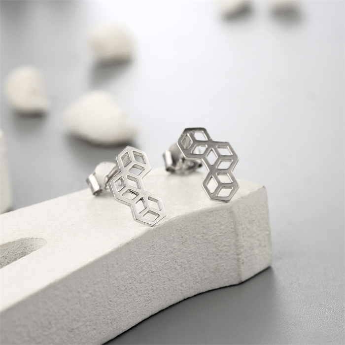 925 Sterling Silver Honeycomb Stud Earrings