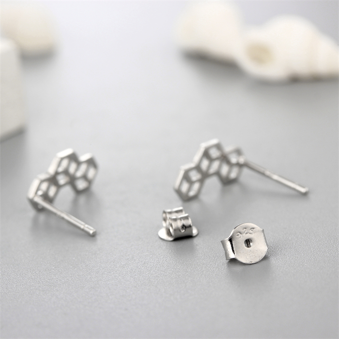 925 Sterling Silver Honeycomb Stud Earrings