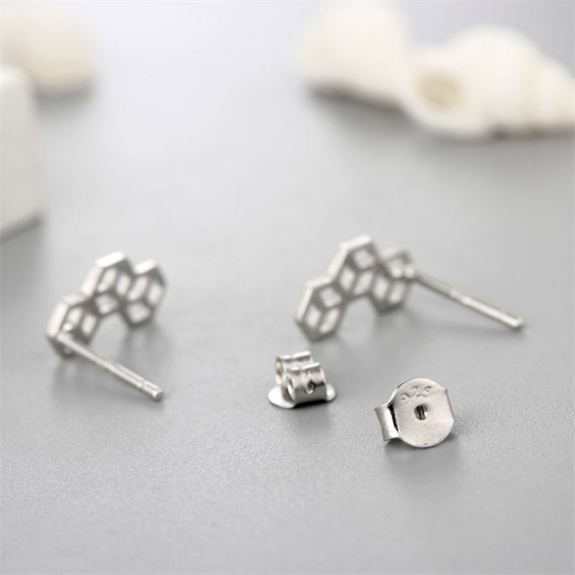 925 Sterling Silver Honeycomb Stud Earrings
