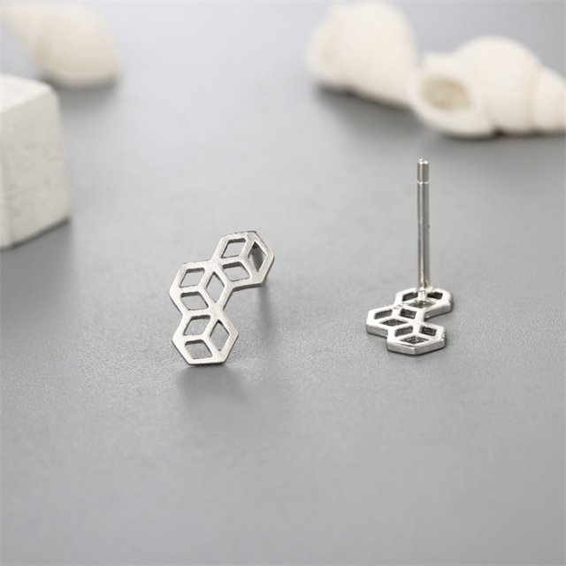 925 Sterling Silver Honeycomb Stud Earrings