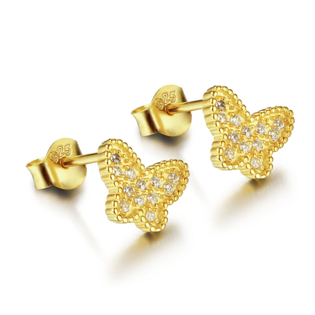 925 Silver Cubic Zirconia Butterfly Stud Earrings