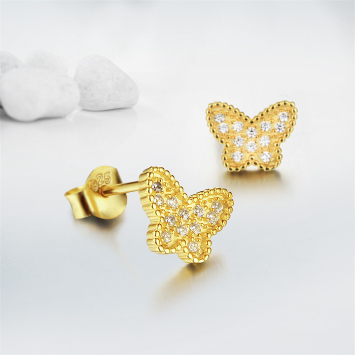 925 Silver Cubic Zirconia Butterfly Stud Earrings