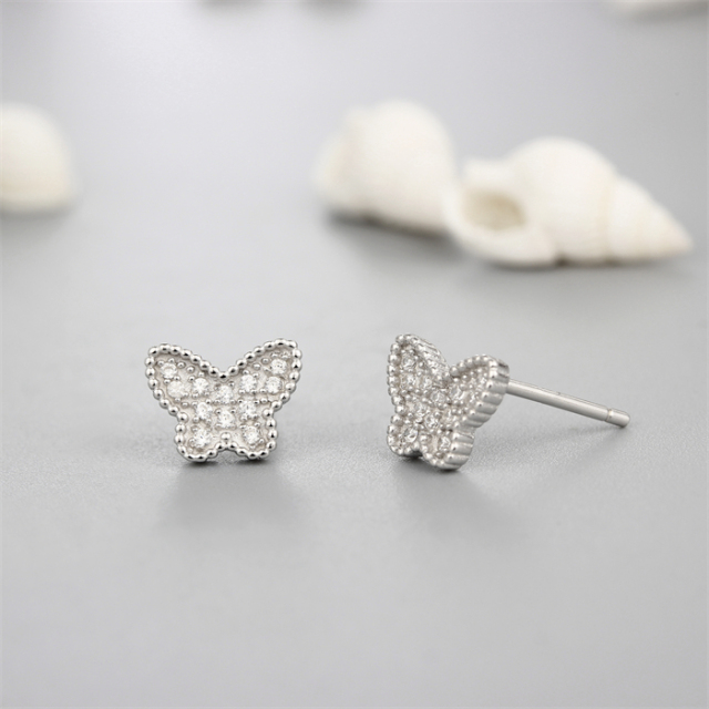 925 Silver Cubic Zirconia Butterfly Stud Earrings