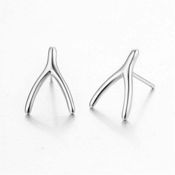 925 Sterling Silver Brushed Y Fork Stud Earrings