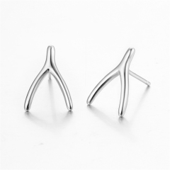 925 Sterling Silver Brushed Y Fork Stud Earrings