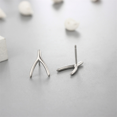925 Sterling Silver Brushed Y Fork Stud Earrings