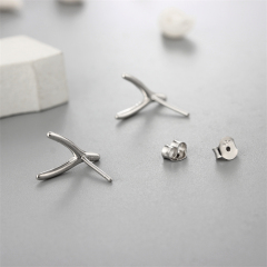 925 Sterling Silver Brushed Y Fork Stud Earrings