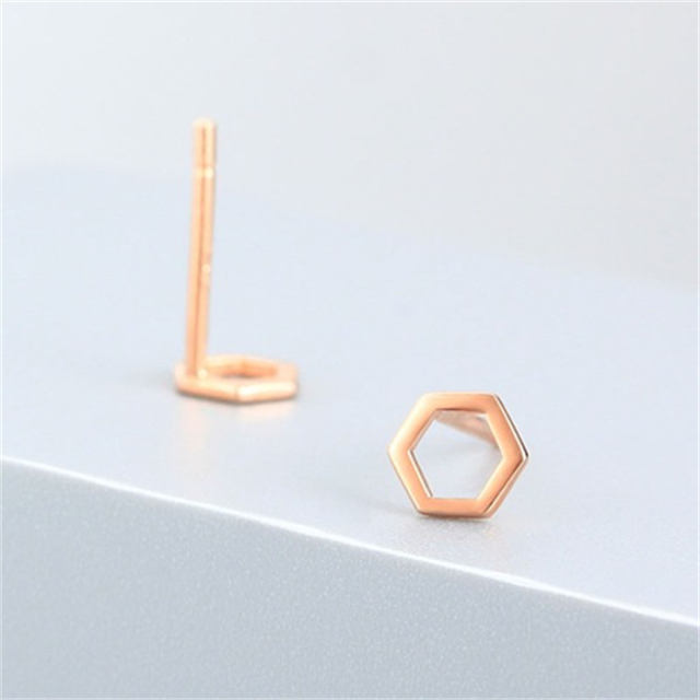 925 Sterling Silver Hexagon Stud Earrings