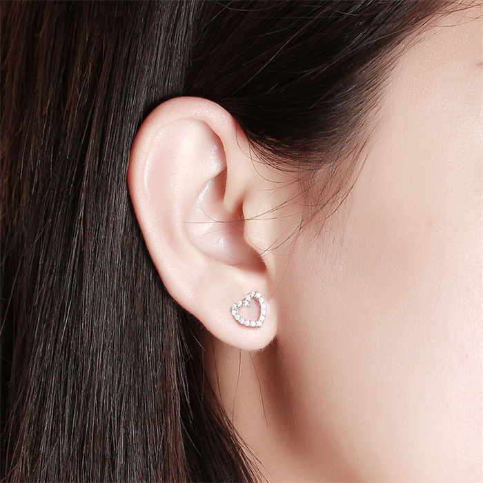 925 Sterling Silver Heart Stud Earrings