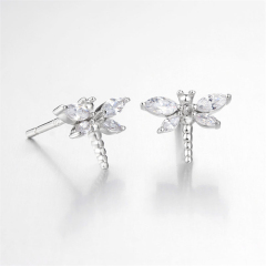 925 Sterling Silver Cubic Zirconia Dragonfly Stud Earrings