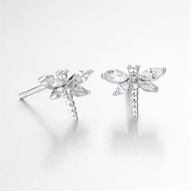 925 Sterling Silver Cubic Zirconia Dragonfly Stud Earrings