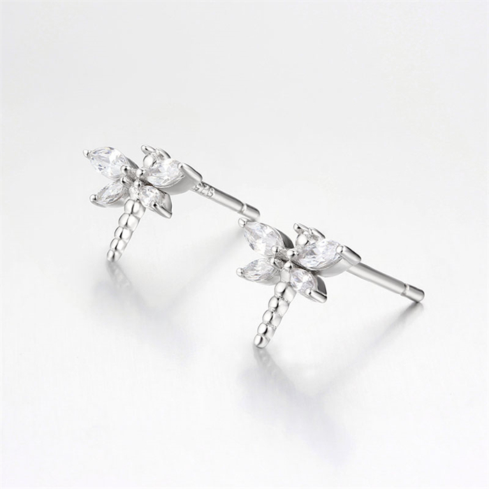 925 Sterling Silver Cubic Zirconia Dragonfly Stud Earrings