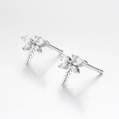 925 Sterling Silver Cubic Zirconia Dragonfly Stud Earrings