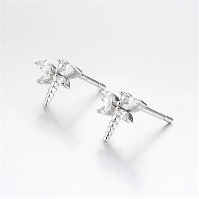 925 Sterling Silver Cubic Zirconia Dragonfly Stud Earrings