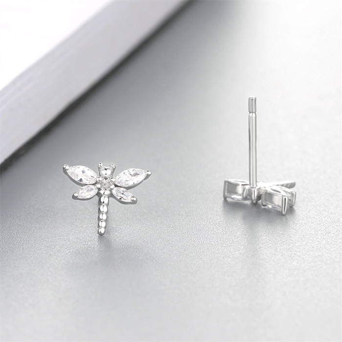 925 Sterling Silver Cubic Zirconia Dragonfly Stud Earrings