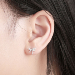 925 Sterling Silver Cubic Zirconia Dragonfly Stud Earrings