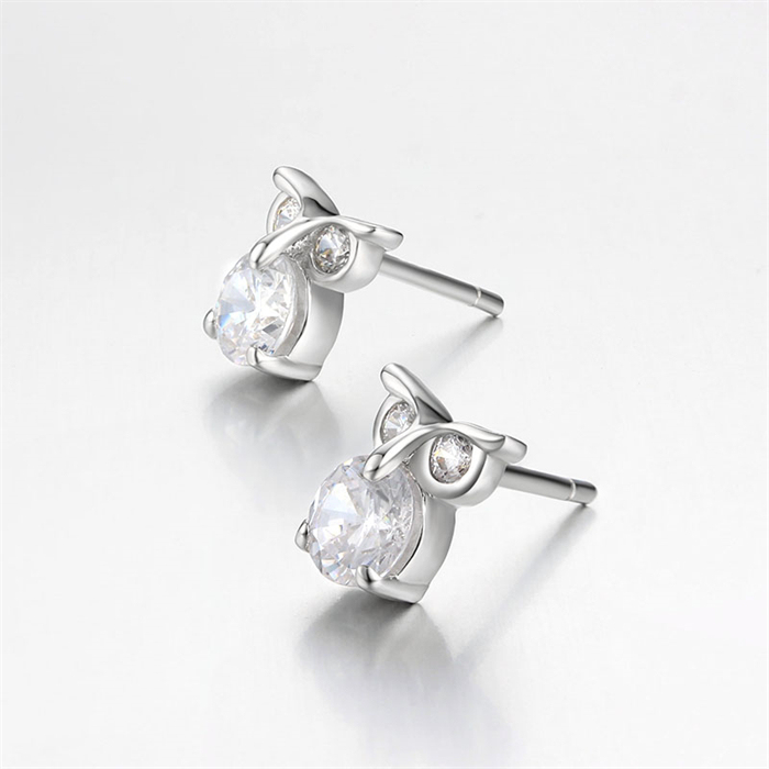 925 Sterling Silver CZ Owl Stud Earrings