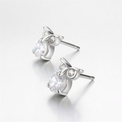 925 Sterling Silver CZ Owl Stud Earrings