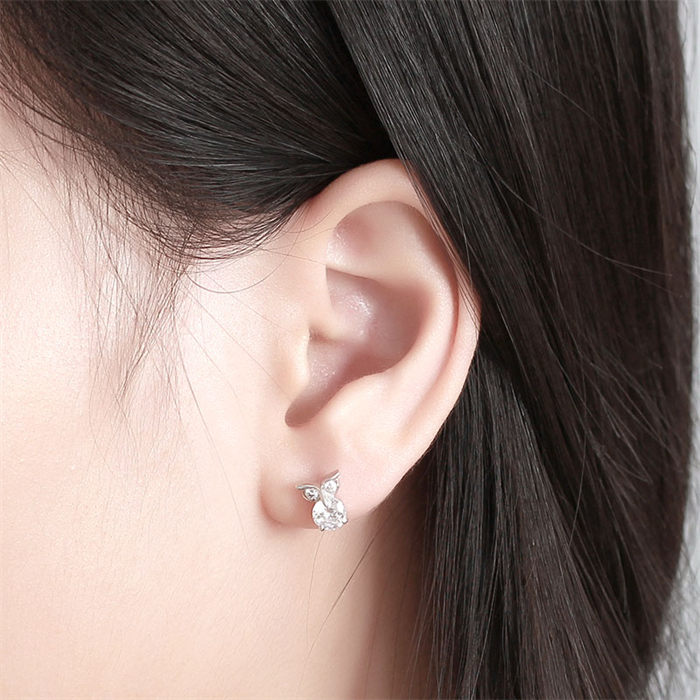 925 Sterling Silver CZ Owl Stud Earrings