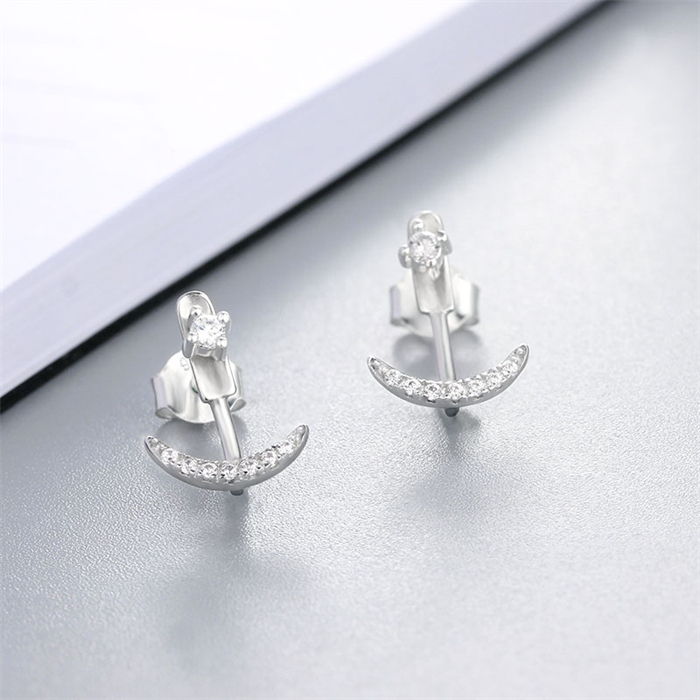 925 Silver CZ Anchor Back Drop Earrings Jewelry