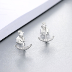 925 Silver CZ Anchor Back Drop Earrings Jewelry