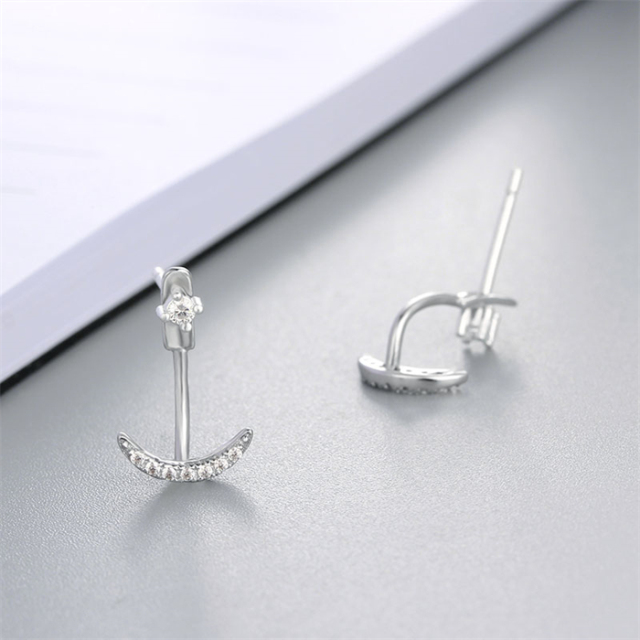 925 Silver CZ Anchor Back Drop Earrings Jewelry