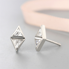 925 Sterling Silver Cubic Zirconia Stone Diamond Shaped Stud Earrings