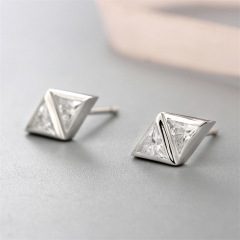 925 Sterling Silver Cubic Zirconia Stone Diamond Shaped Stud Earrings