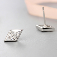 925 Sterling Silver Cubic Zirconia Stone Diamond Shaped Stud Earrings