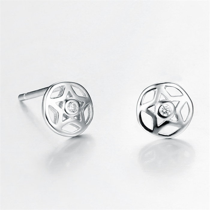 925 Sterling Silver Round Star Stud Earrings