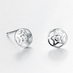 925 Sterling Silver Round Star Stud Earrings