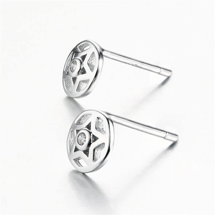925 Sterling Silver Round Star Stud Earrings