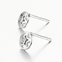 925 Sterling Silver Round Star Stud Earrings