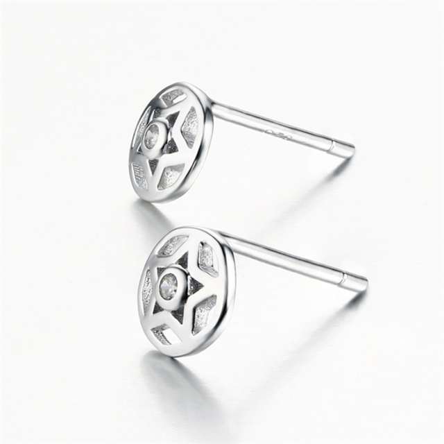 925 Sterling Silver Round Star Stud Earrings