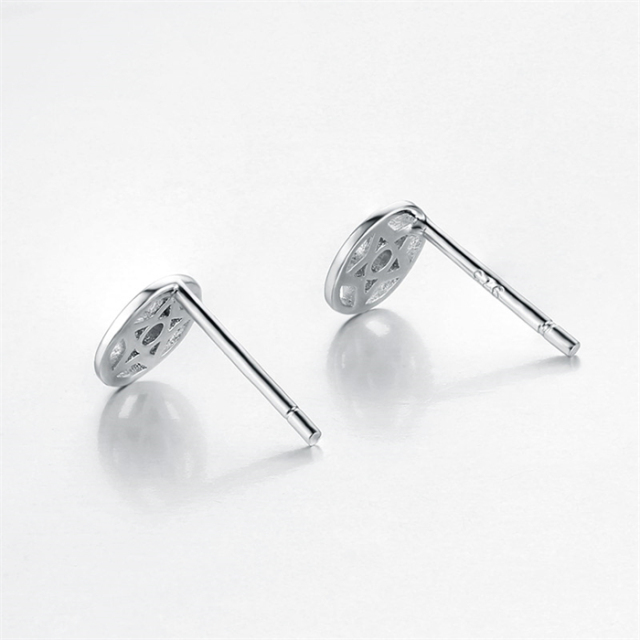 925 Sterling Silver Round Star Stud Earrings